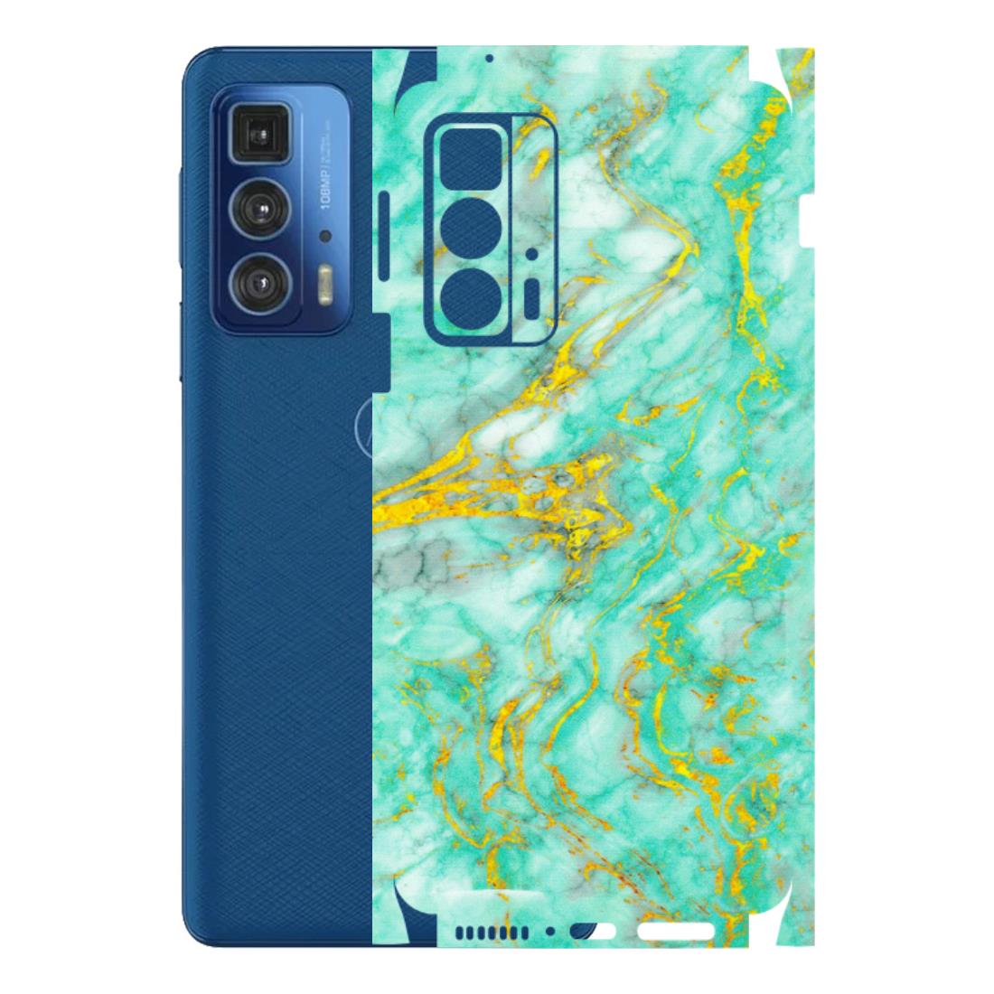 Motorola Phone Skins (All Models) - Green And Gold Marble Feel - Matte Finish (M-16) Motorola Edge 20 Pro