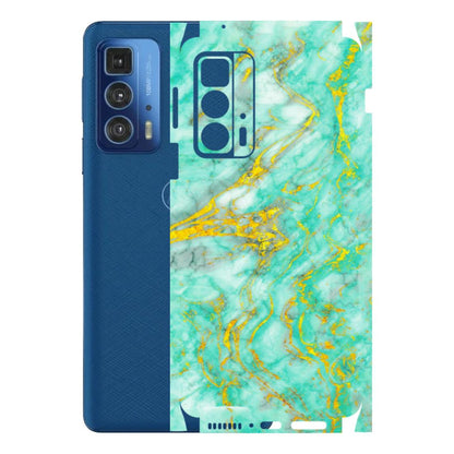 Motorola Phone Skins (All Models) - Green And Gold Marble Feel - Matte Finish (M-16) Motorola Edge 20 Pro