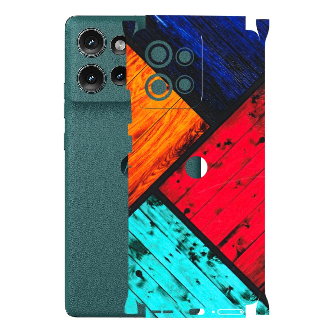 Motorola Phone Skins (All Models) - Colourful Wood Panels Abstract - 3D Embossed Finish (L-09) Motorola Edge 50 (5G)