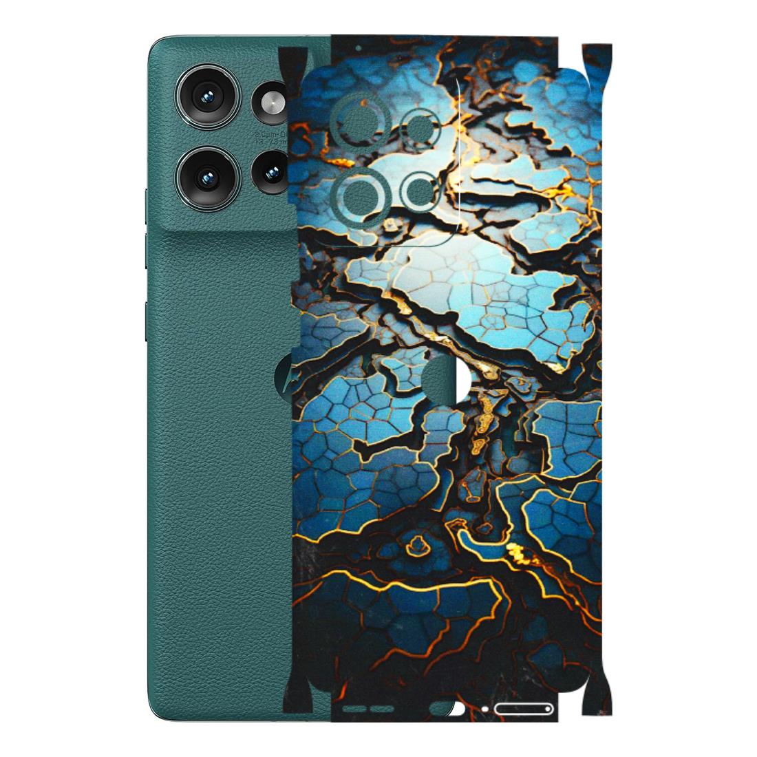 Motorola Phone Skins (All Models) - Blue Gold Abstract - 3D Embossed Finish (L-11) Motorola Edge 50 (5G)