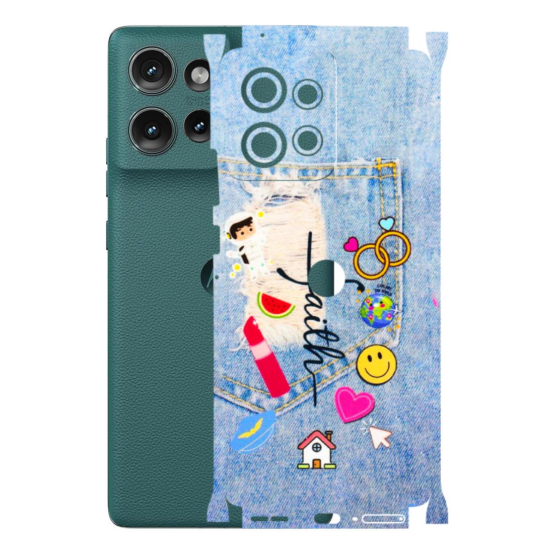 Motorola Phone Skins (All Models) - Denim Jeans Pocket - 3D Embossed Finish (L-134) Motorola Edge 50 (5G)