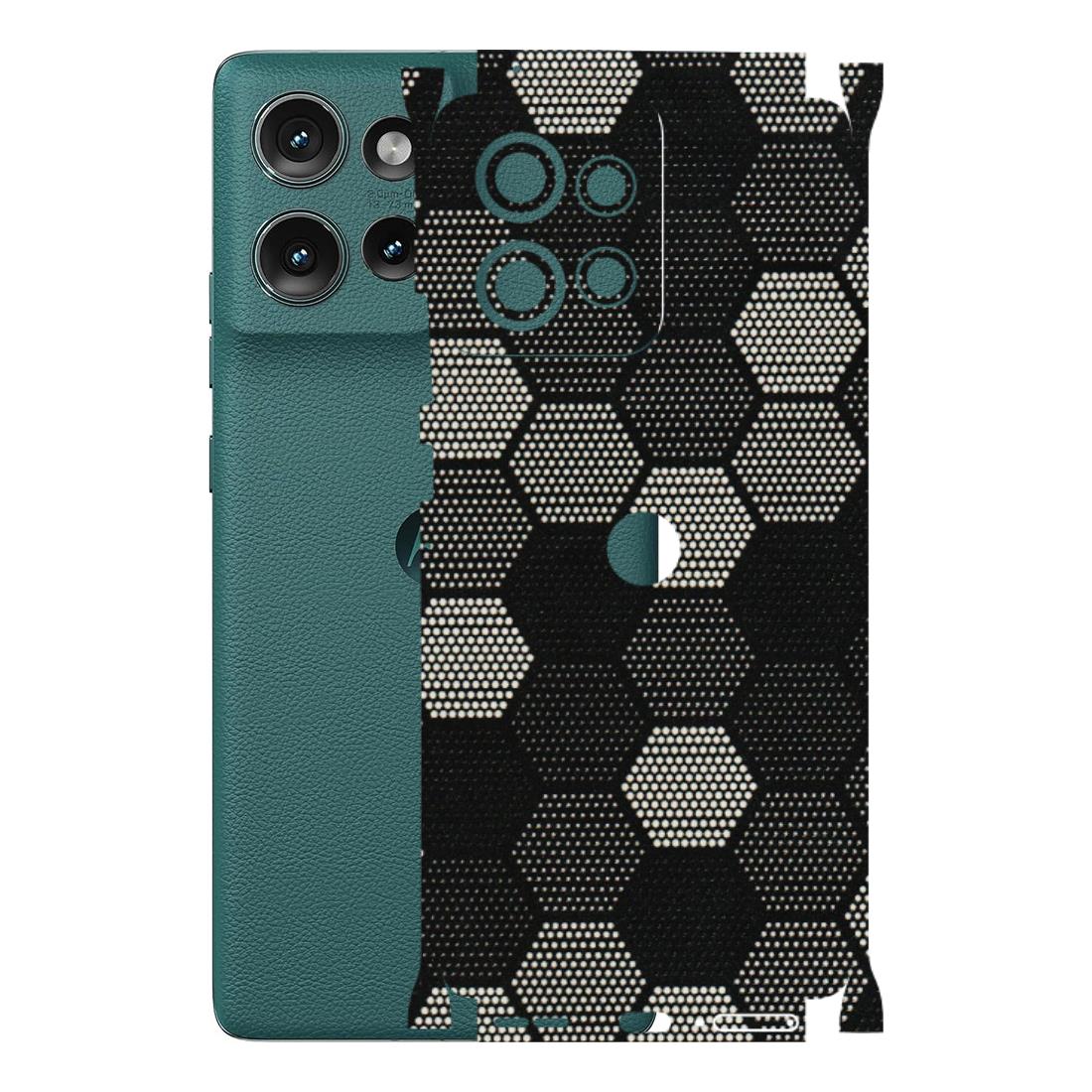 Motorola Phone Skins (All Models) - Black & White Dotted Honeycomb Texture - 3D Embossed Finish (L-202) Motorola Edge 50 (5G)