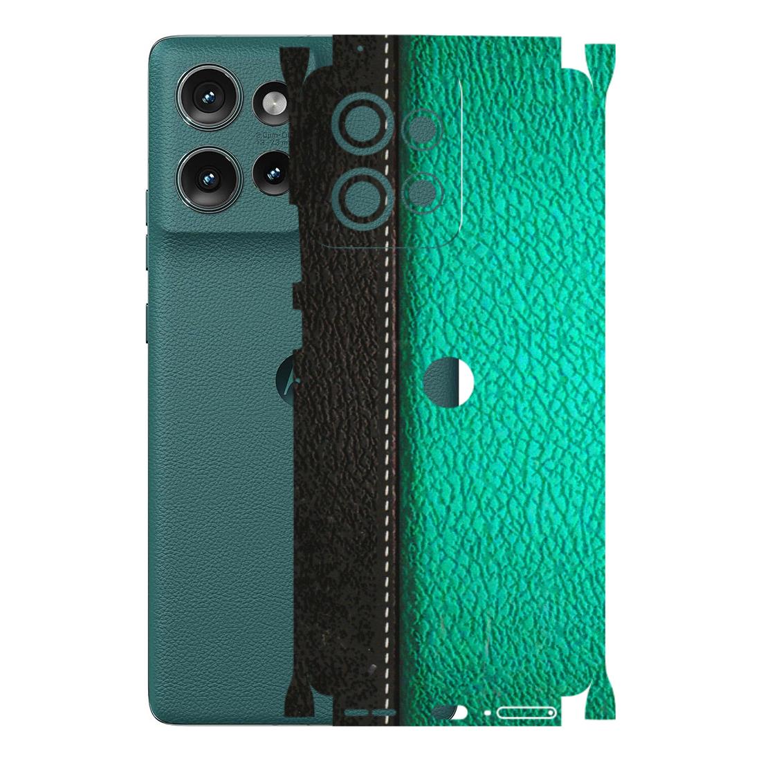Motorola Phone Skins (All Models) - Black Green Dual Leather Stich - 3D Embossed Finish (L-233) Motorola Edge 50 (5G)