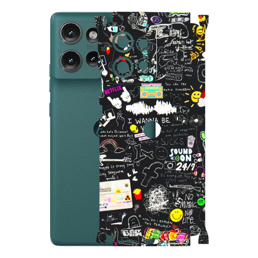 Motorola Phone Skins (All Models) - Black Creatives Doodles - 3D Embossed Finish (L-311) Motorola Edge 50 (5G)