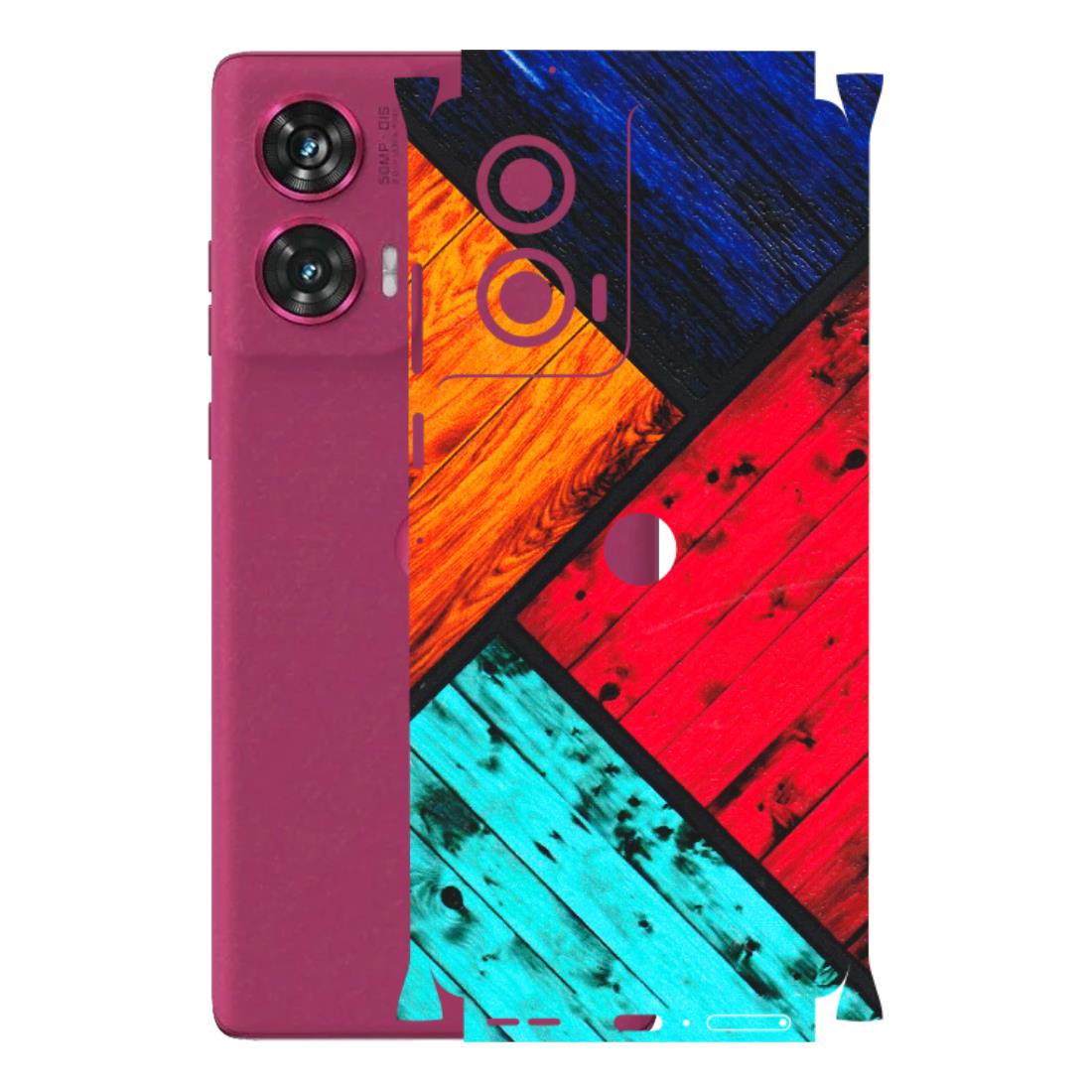 Motorola Phone Skins (All Models) - Colourful Wood Panels Abstract - 3D Embossed Finish (L-09) Motorola Edge 50 Fusion (5G)