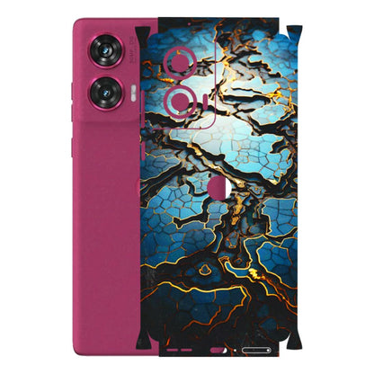 Motorola Phone Skins (All Models) - Blue Gold Abstract - 3D Embossed Finish (L-11) Motorola Edge 50 Fusion (5G)