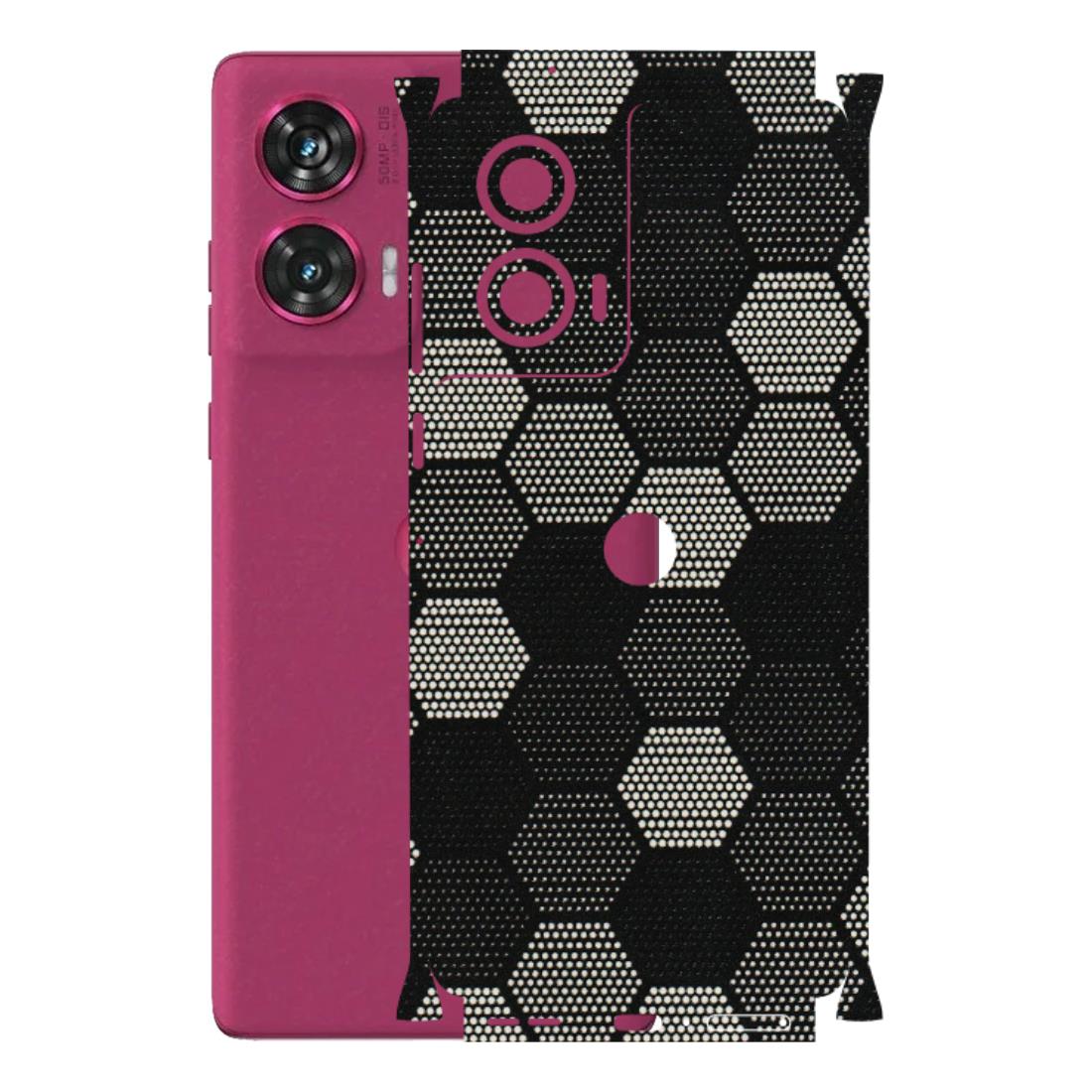 Motorola Phone Skins (All Models) - Black & White Dotted Honeycomb Texture - 3D Embossed Finish (L-202) Motorola Edge 50 Fusion (5G)