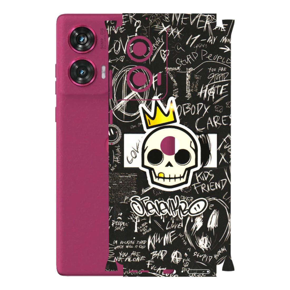 Motorola Phone Skins (All Models) - Funny Skull Black Chalk Grafitti - 3D Embossed Finish (L-22) Motorola Edge 50 Fusion (5G)