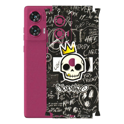 Motorola Phone Skins (All Models) - Funny Skull Black Chalk Grafitti - 3D Embossed Finish (L-22) Motorola Edge 50 Fusion (5G)