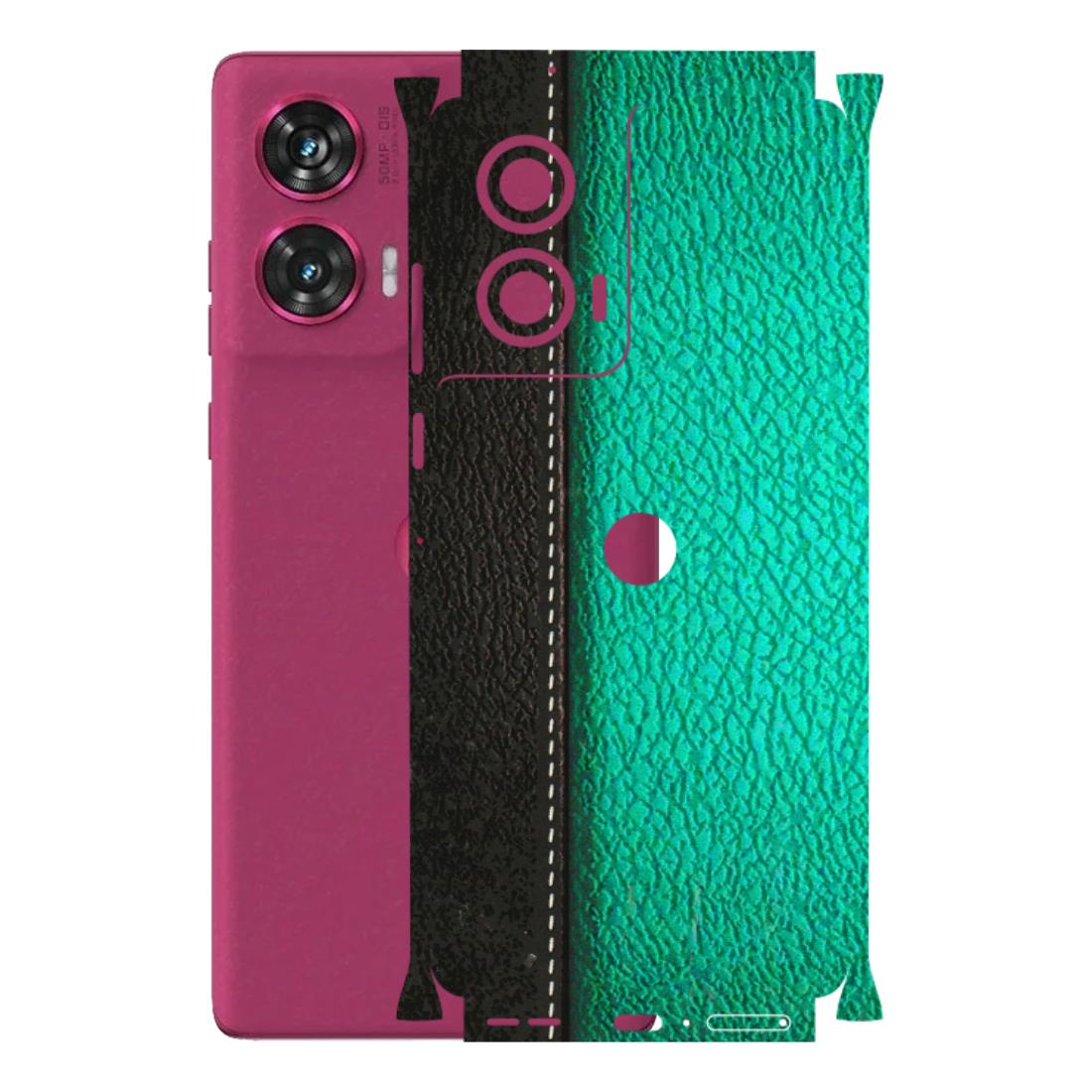 Motorola Phone Skins (All Models) - Black Green Dual Leather Stich - 3D Embossed Finish (L-233) Motorola Edge 50 Fusion (5G)