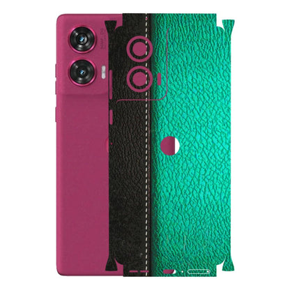 Motorola Phone Skins (All Models) - Black Green Dual Leather Stich - 3D Embossed Finish (L-233) Motorola Edge 50 Fusion (5G)