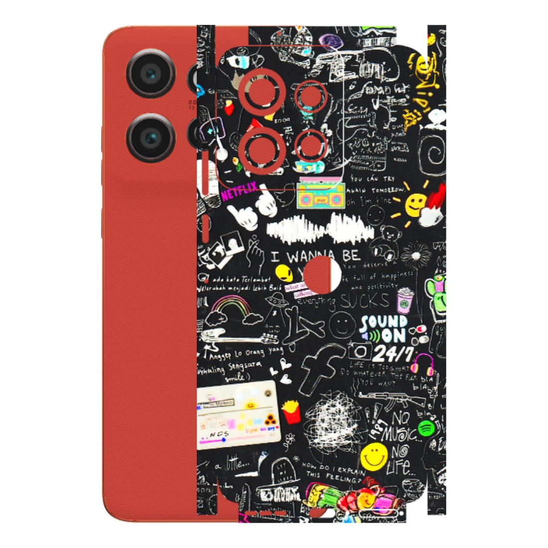 Motorola Phone Skins (All Models) - Black Creatives Doodles - 3D Embossed Finish (L-311) Motorola Edge 50 Neo (5G)