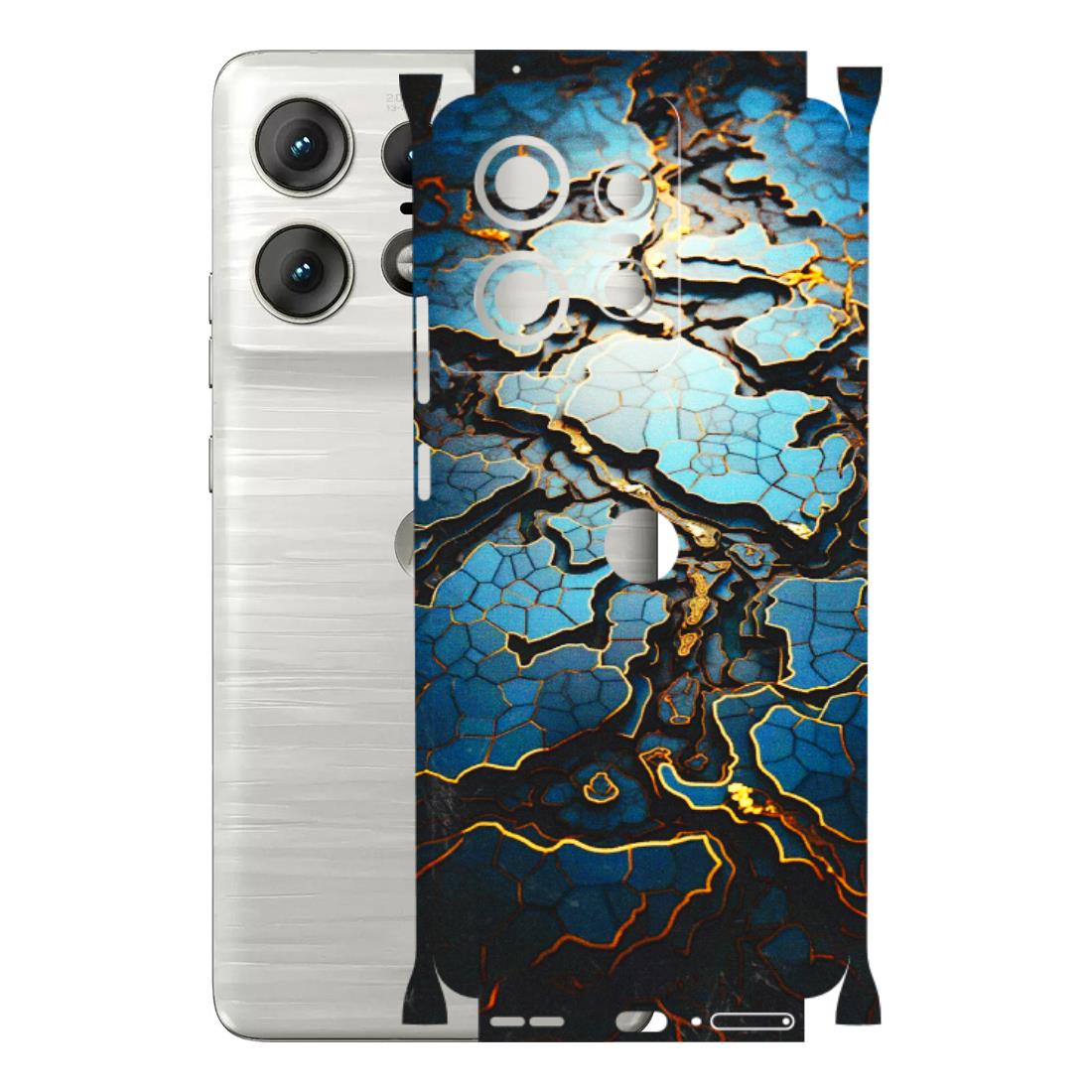 Motorola Phone Skins (All Models) - Blue Gold Abstract - 3D Embossed Finish (L-11) Motorola Edge 50 PRO (5G)