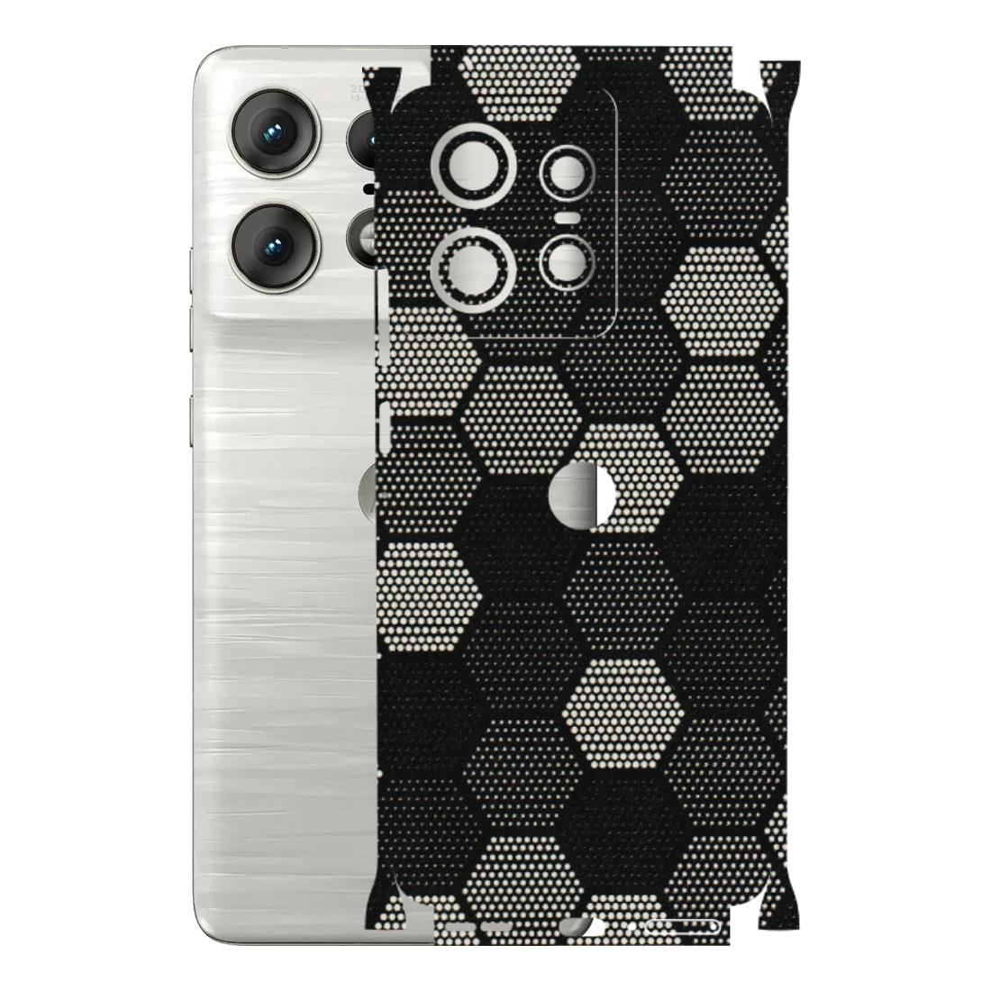 Motorola Phone Skins (All Models) - Black & White Dotted Honeycomb Texture - 3D Embossed Finish (L-202) Motorola Edge 50 PRO (5G)