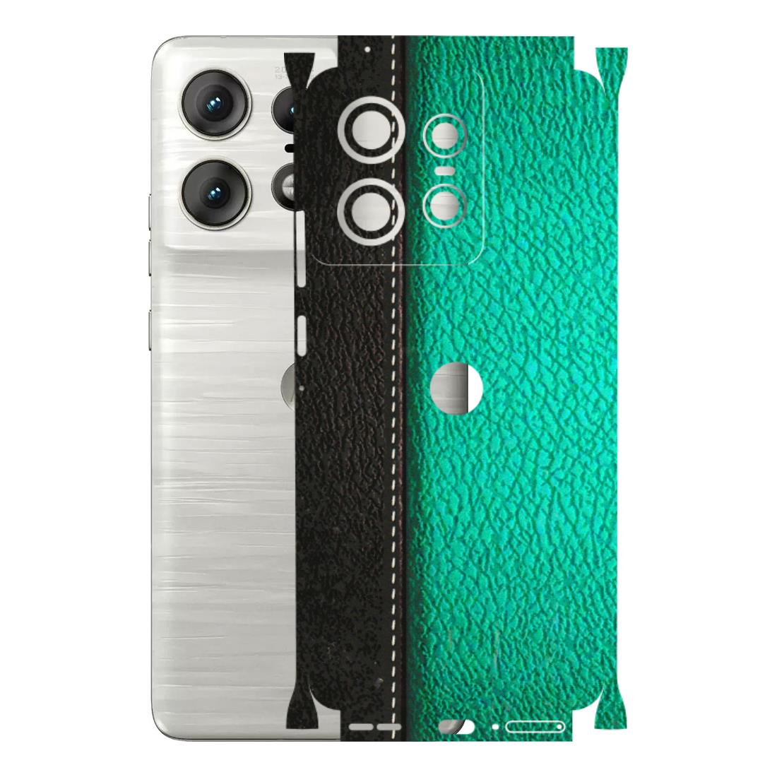 Motorola Phone Skins (All Models) - Black Green Dual Leather Stich - 3D Embossed Finish (L-233) Motorola Edge 50 PRO (5G)