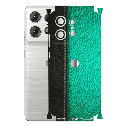 Motorola Phone Skins (All Models) - Black Green Dual Leather Stich - 3D Embossed Finish (L-233) Motorola Edge 50 PRO (5G)