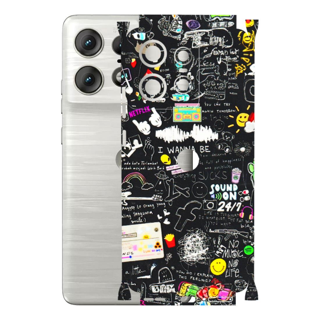 Motorola Phone Skins (All Models) - Black Creatives Doodles - 3D Embossed Finish (L-311) Motorola Edge 50 PRO (5G)