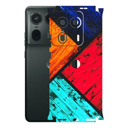 Motorola Phone Skins (All Models) - Colourful Wood Panels Abstract - 3D Embossed Finish (L-09) Motorola Edge 50 Ultra (5G)