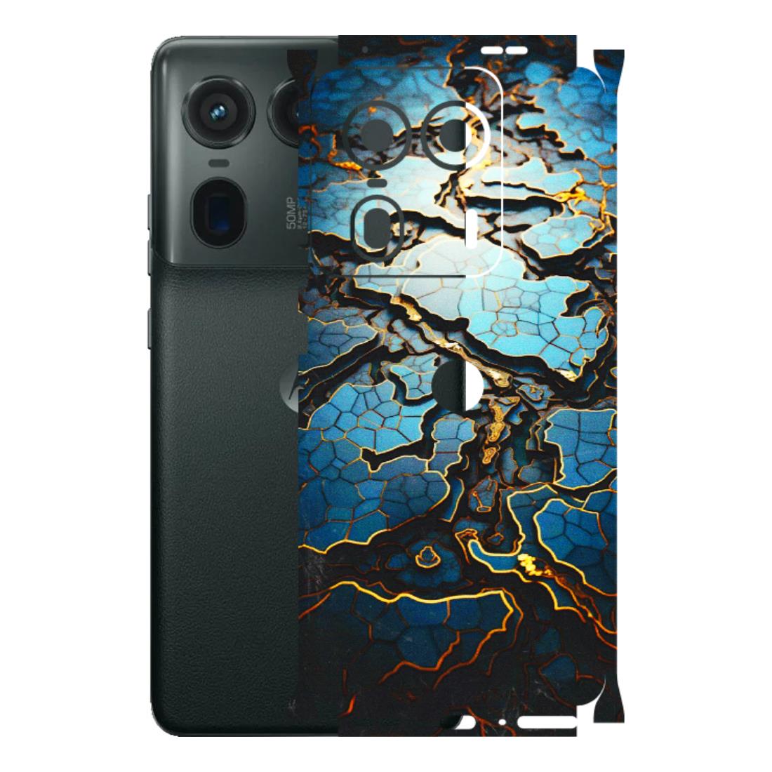 Motorola Phone Skins (All Models) - Blue Gold Abstract - 3D Embossed Finish (L-11) Motorola Edge 50 Ultra (5G)