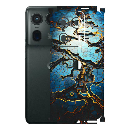 Motorola Phone Skins (All Models) - Blue Gold Abstract - 3D Embossed Finish (L-11) Motorola Edge 50 Ultra (5G)