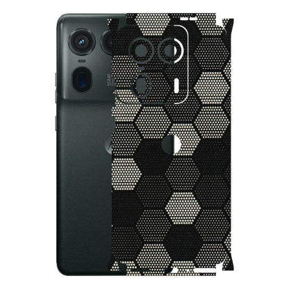 Motorola Phone Skins (All Models) - Black & White Dotted Honeycomb Texture - 3D Embossed Finish (L-202) Motorola Edge 50 Ultra (5G)