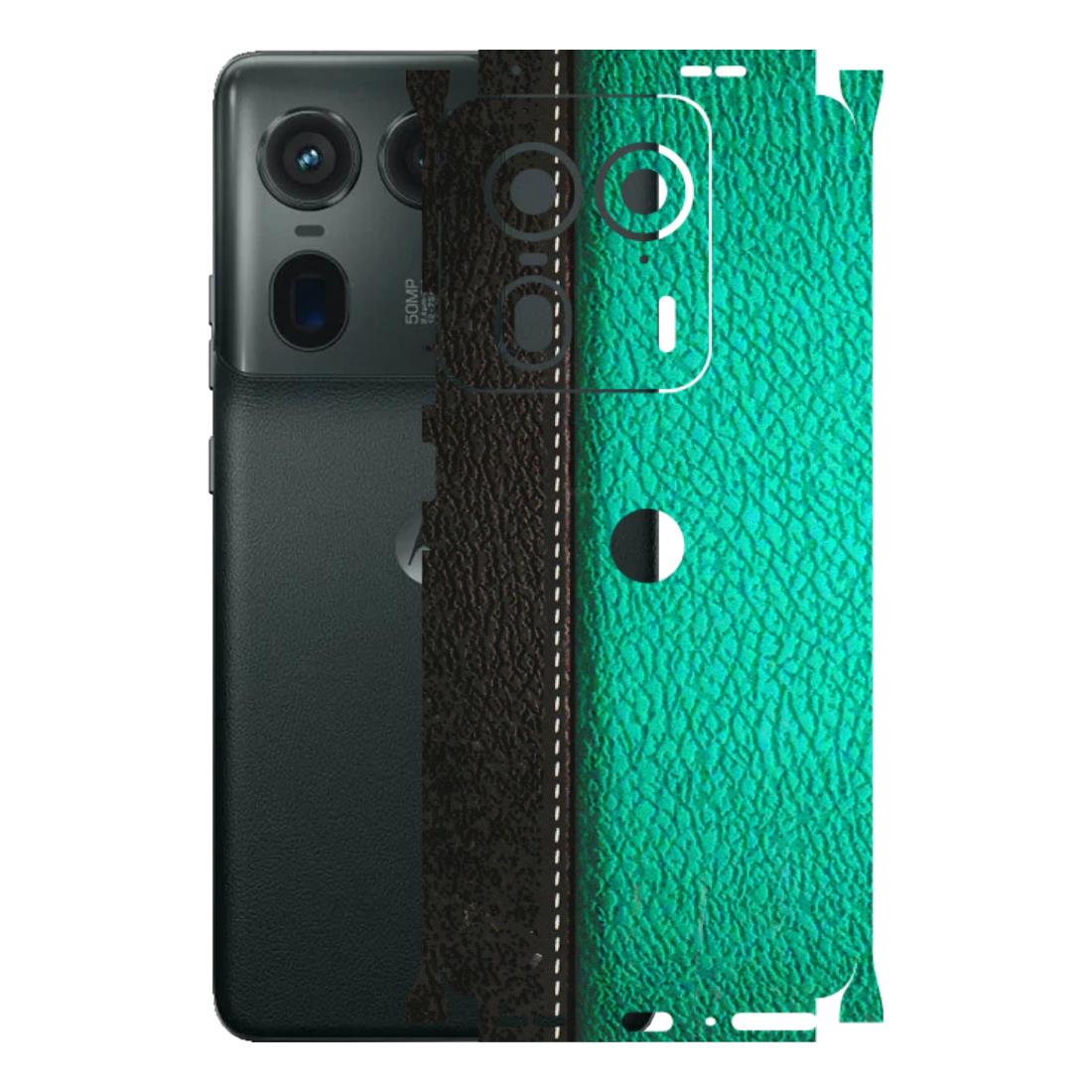 Motorola Phone Skins (All Models) - Black Green Dual Leather Stich - 3D Embossed Finish (L-233) Motorola Edge 50 Ultra (5G)