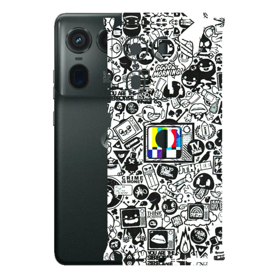 Motorola Phone Skins (All Models) - Doodles Positive Art - 3D Embossed Finish (L-263) Motorola Edge 50 Ultra (5G)