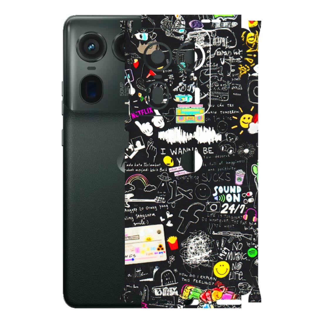 Motorola Phone Skins (All Models) - Black Creatives Doodles - 3D Embossed Finish (L-311) Motorola Edge 50 Ultra (5G)