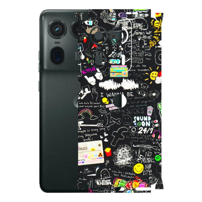 Motorola Phone Skins (All Models) - Black Creatives Doodles - 3D Embossed Finish (L-311) Motorola Edge 50 Ultra (5G)