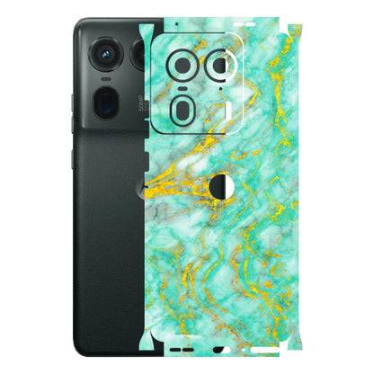 Motorola Phone Skins (All Models) - Green And Gold Marble Feel - Matte Finish (M-16) Motorola Edge 50 Ultra (5G)