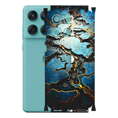 Motorola Phone Skins (All Models) - Blue Gold Abstract - 3D Embossed Finish (L-11) Motorola Edge 60 Fusion (5G)