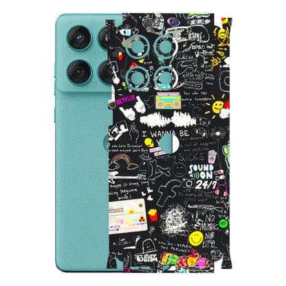 Motorola Phone Skins (All Models) - Black Creatives Doodles - 3D Embossed Finish (L-311) Motorola Edge 60 Fusion (5G)