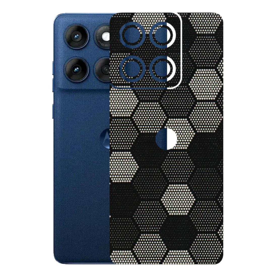 Motorola Phone Skins (All Models) - Black & White Dotted Honeycomb Texture - 3D Embossed Finish (L-202) Motorola Edge 60