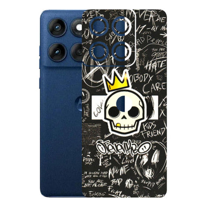 Motorola Phone Skins (All Models) - Funny Skull Black Chalk Grafitti - 3D Embossed Finish (L-22) Motorola Edge 60