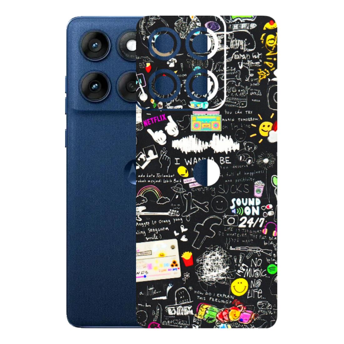 Motorola Phone Skins (All Models) - Black Creatives Doodles - 3D Embossed Finish (L-311) Motorola Edge 60