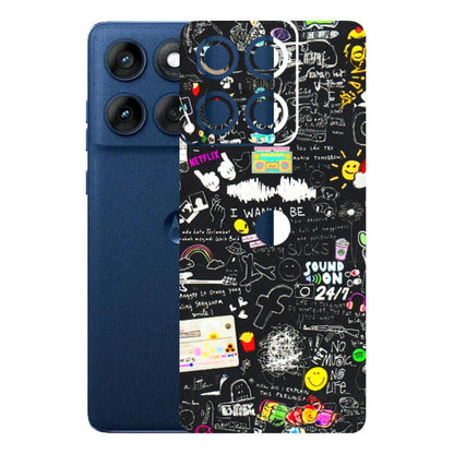 Motorola Phone Skins (All Models) - Black Creatives Doodles - 3D Embossed Finish (L-311) Motorola Edge 60