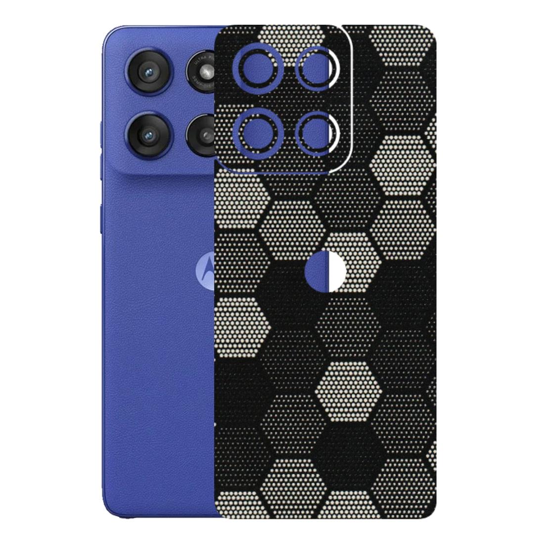 Motorola Phone Skins (All Models) - Black & White Dotted Honeycomb Texture - 3D Embossed Finish (L-202) Motorola Edge 60 Stylus