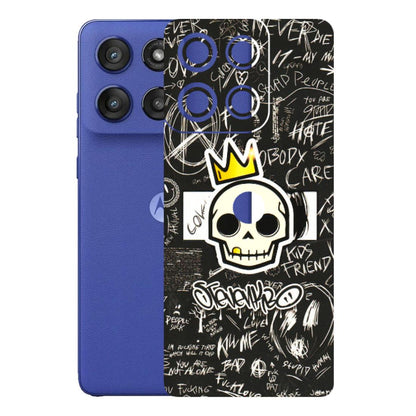 Motorola Phone Skins (All Models) - Funny Skull Black Chalk Grafitti - 3D Embossed Finish (L-22) Motorola Edge 60 Stylus