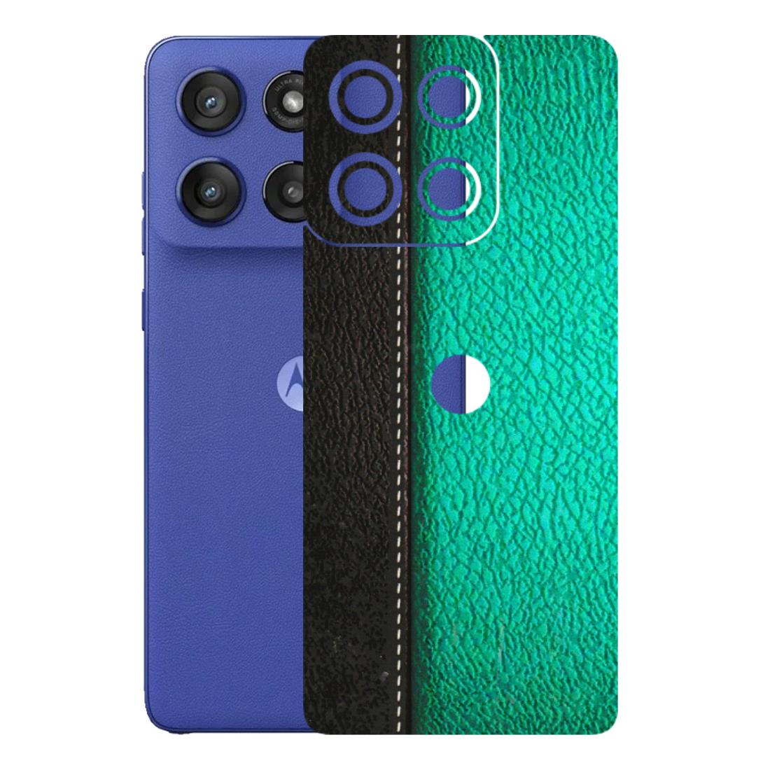 Motorola Phone Skins (All Models) - Black Green Dual Leather Stich - 3D Embossed Finish (L-233) Motorola Edge 60 Stylus