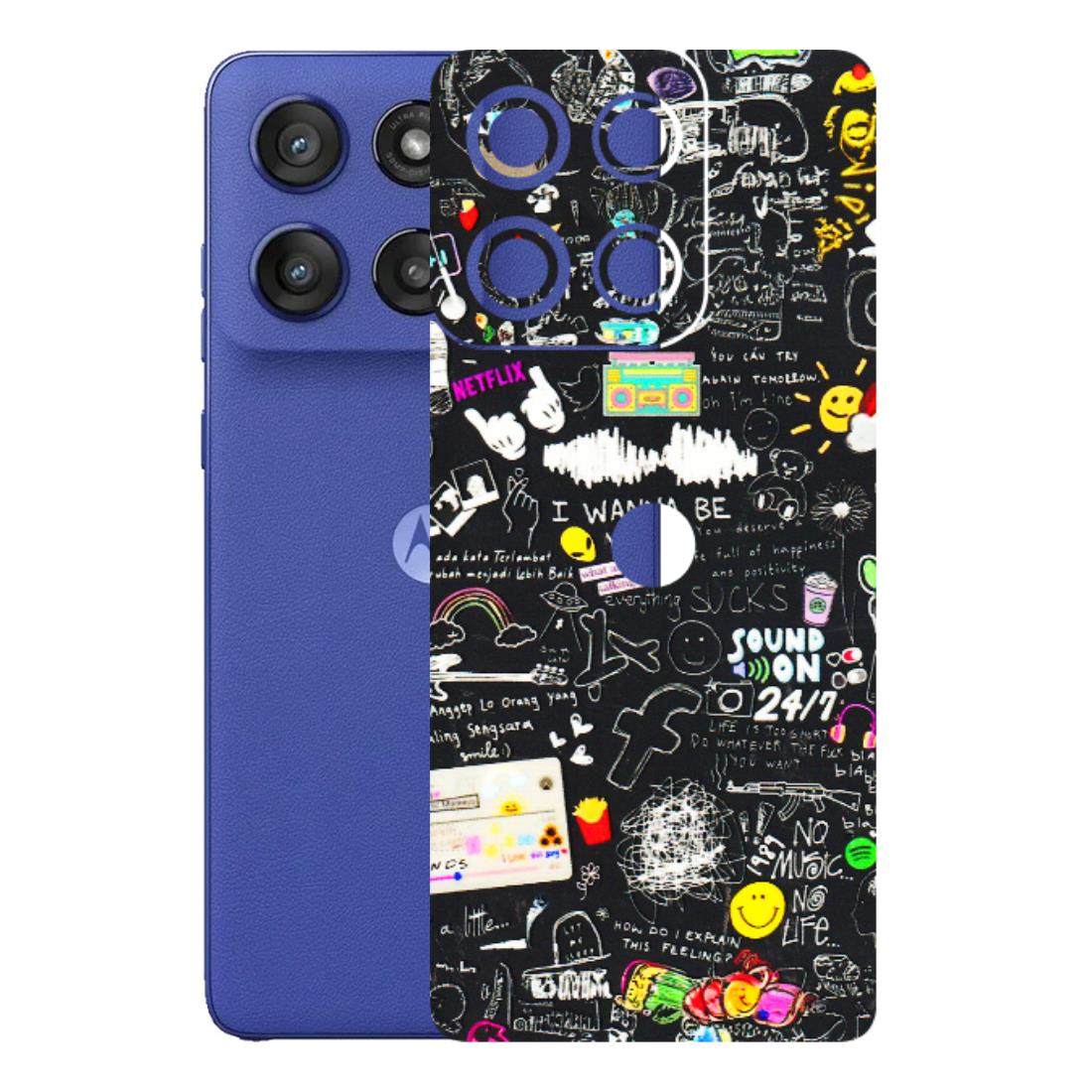 Motorola Phone Skins (All Models) - Black Creatives Doodles - 3D Embossed Finish (L-311) Motorola Edge 60 Stylus