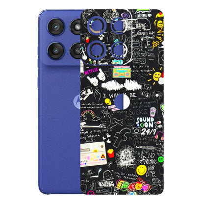 Motorola Phone Skins (All Models) - Black Creatives Doodles - 3D Embossed Finish (L-311) Motorola Edge 60 Stylus