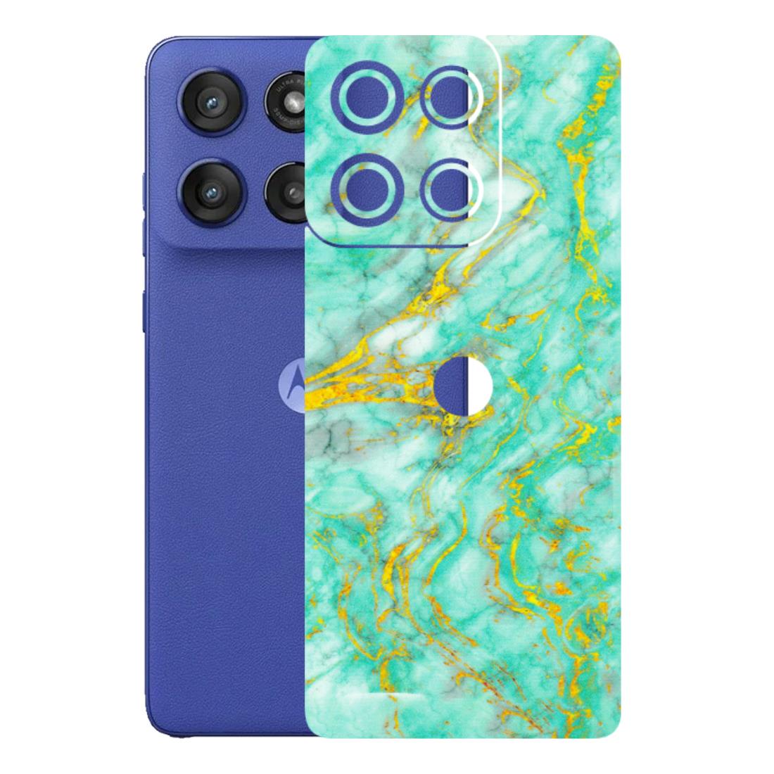 Motorola Phone Skins (All Models) - Green And Gold Marble Feel - Matte Finish (M-16) Motorola Edge 60 Stylus