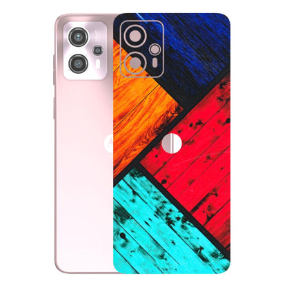 Motorola Phone Skins (All Models) - Colourful Wood Panels Abstract - 3D Embossed Finish (L-09) Motorola G13