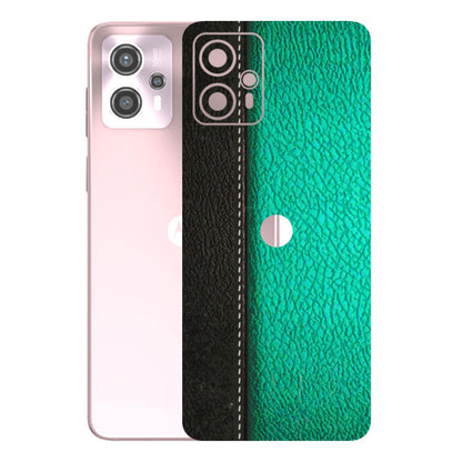 Motorola Phone Skins (All Models) - Black Green Dual Leather Stich - 3D Embossed Finish (L-233) Motorola G13