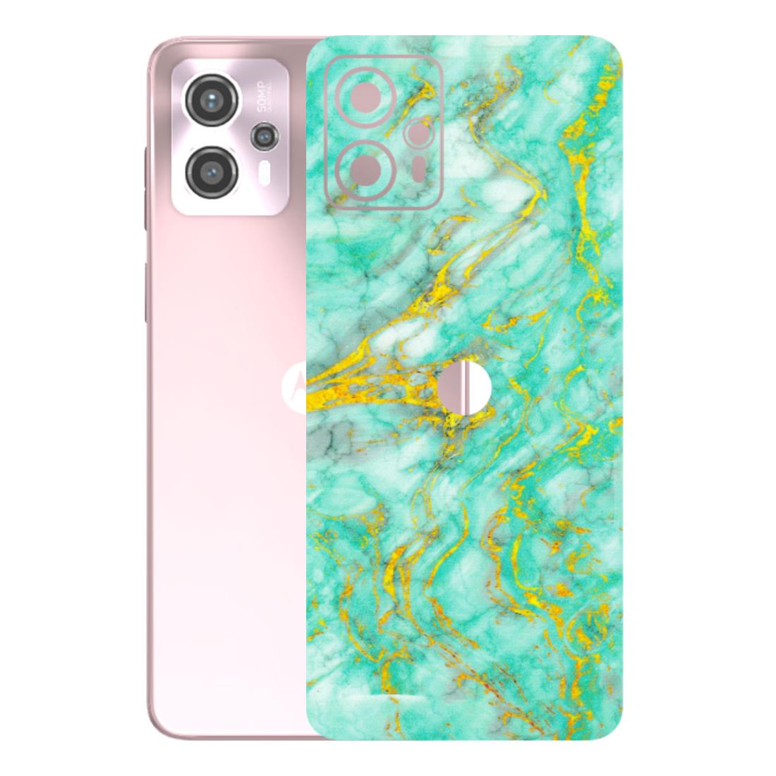 Motorola Phone Skins (All Models) - Green And Gold Marble Feel - Matte Finish (M-16) Motorola G13