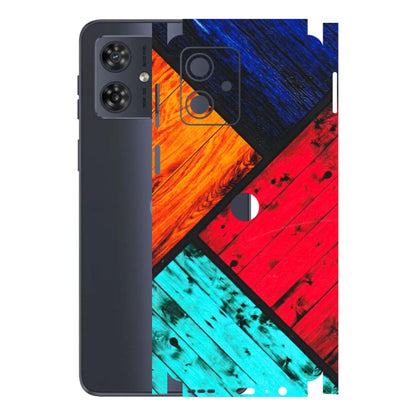 Motorola Phone Skins (All Models) - Colourful Wood Panels Abstract - 3D Embossed Finish (L-09) Motorola G54 (5G)
