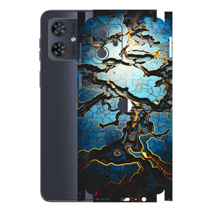 Motorola Phone Skins (All Models) - Blue Gold Abstract - 3D Embossed Finish (L-11) Motorola G54 (5G)