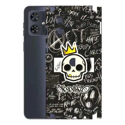 Motorola Phone Skins (All Models) - Funny Skull Black Chalk Grafitti - 3D Embossed Finish (L-22) Motorola G54 (5G)