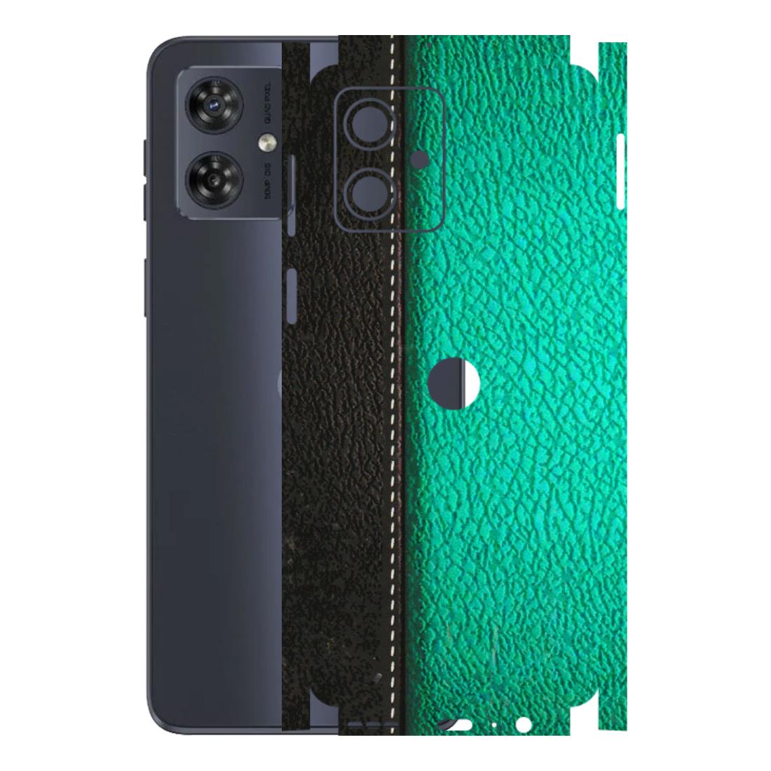 Motorola Phone Skins (All Models) - Black Green Dual Leather Stich - 3D Embossed Finish (L-233) Motorola G54 (5G)