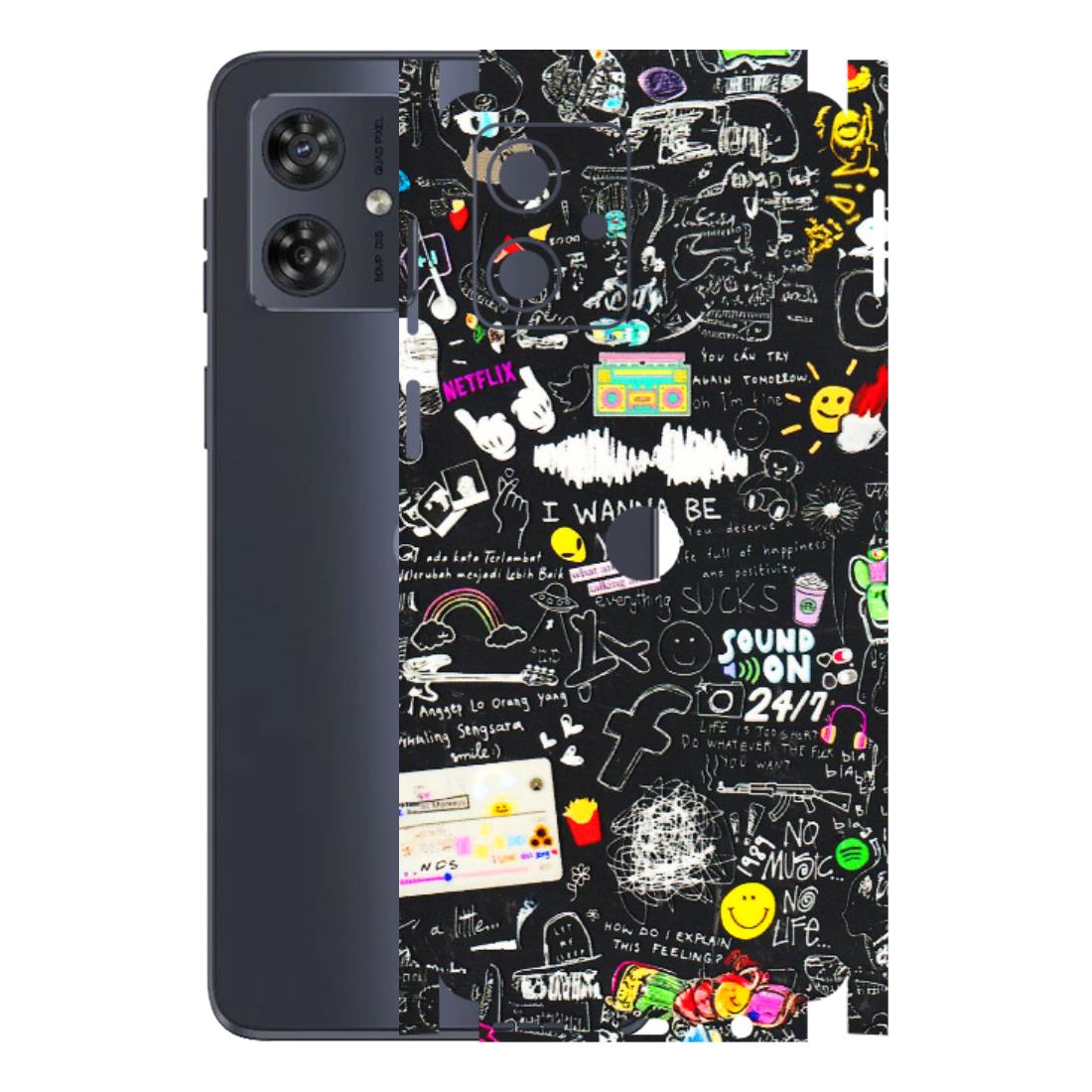 Motorola Phone Skins (All Models) - Black Creatives Doodles - 3D Embossed Finish (L-311) Motorola G54 (5G)